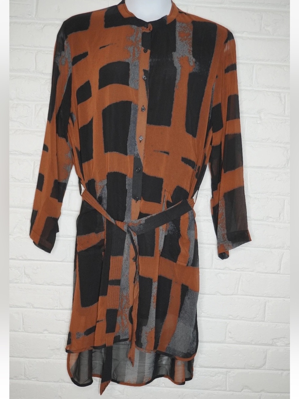 Religion London Brown & Black Button Up Belted Shirt Dress 20 NWT Hero Print